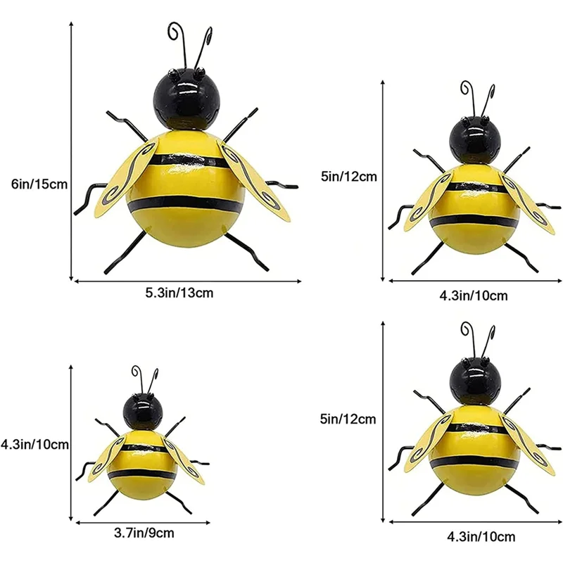 ABBN-Metal Bee Wall Decor Outdoor Garden Fence Decor 3D Bumble Bee Wall Art Decoration Bee Wall Art Sculpture Hanging, 4 Pcs - view 6