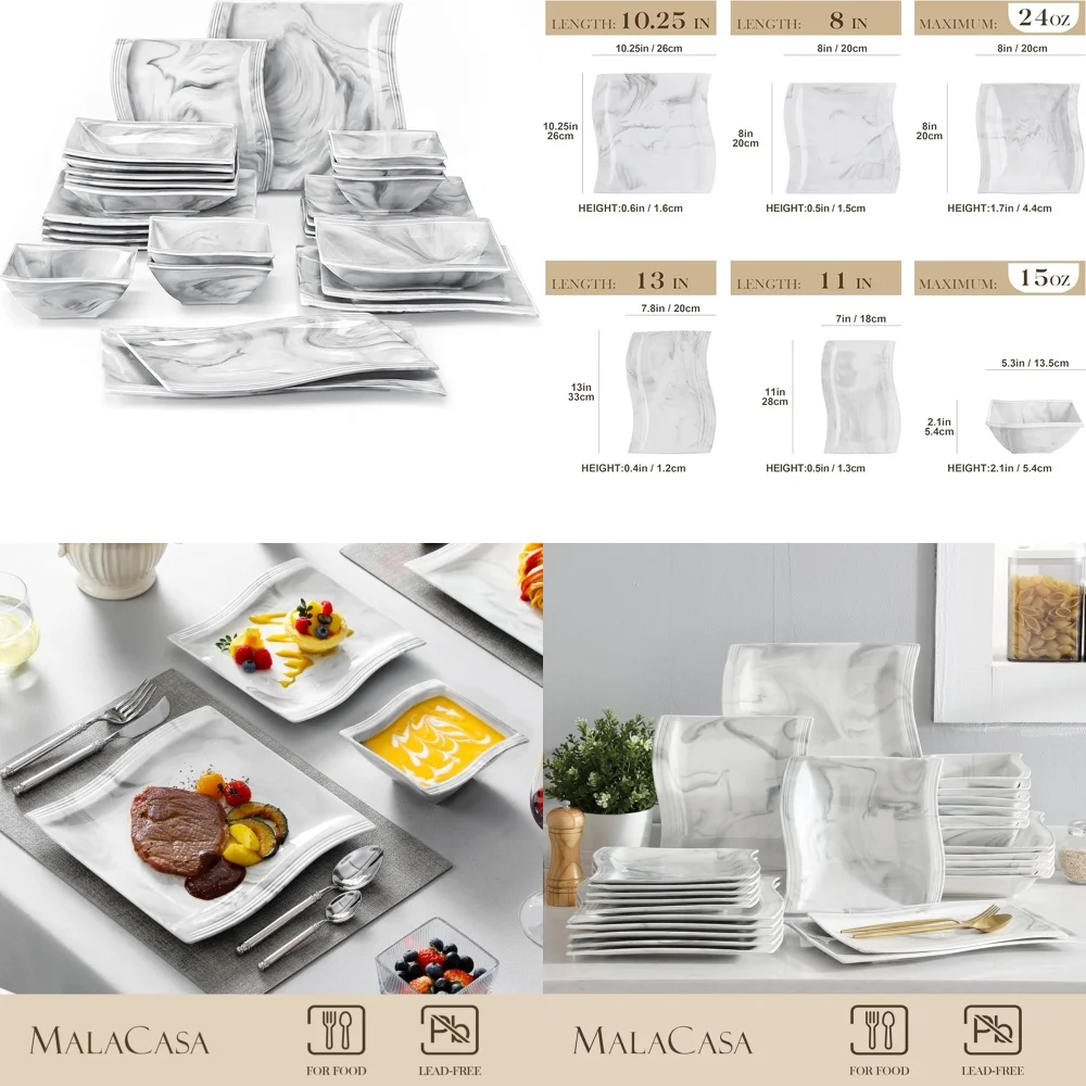 

Ceramic Tableware Set26 Pcs Square Porcelain Dinnerware Set for 6 Includes Plates Bowls Perfect for Modern Dining