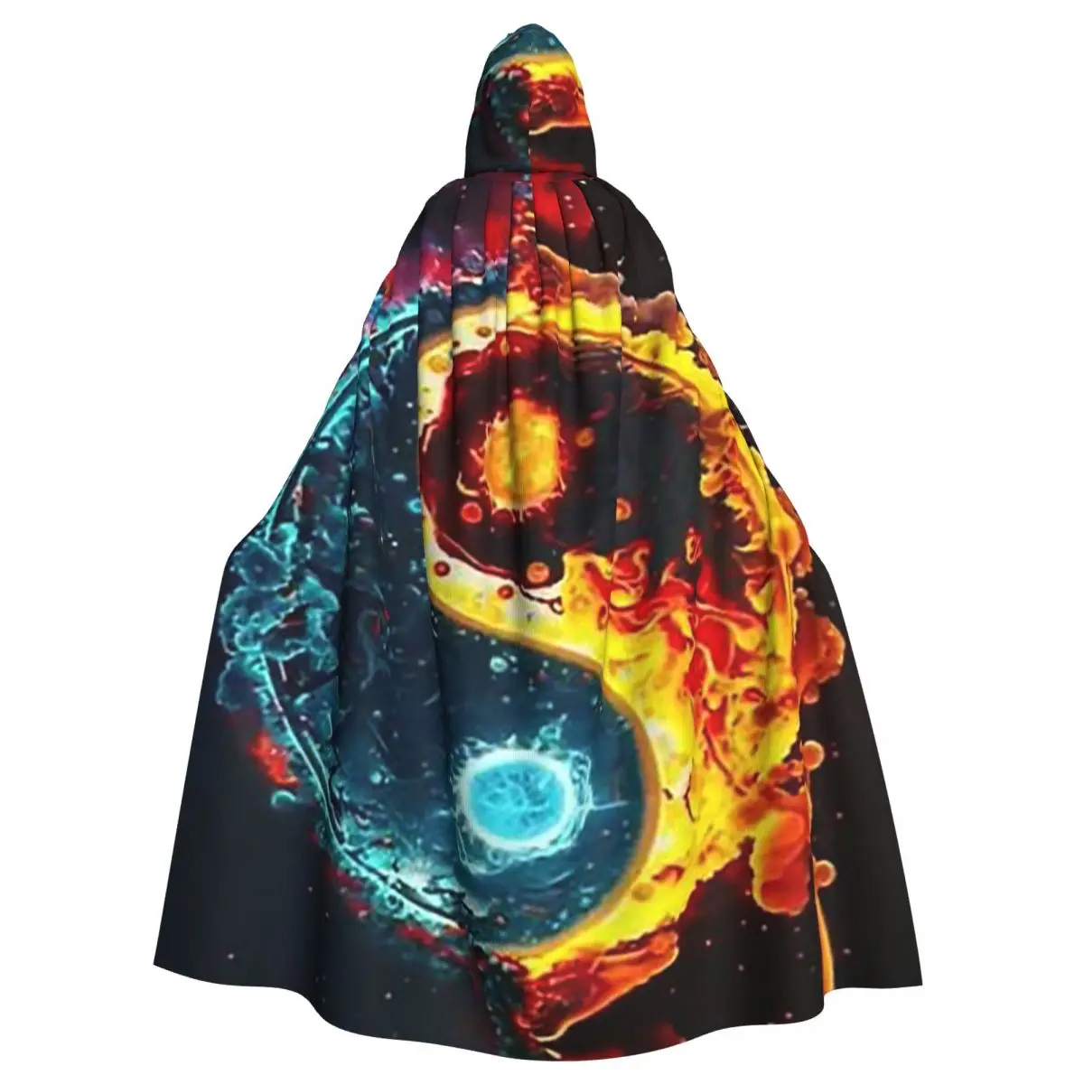 火と水のバランス陰陽ロングフード付きマント魔女中世衣装コスプレケープハロウィンヴァンパイア大人ユニセックス