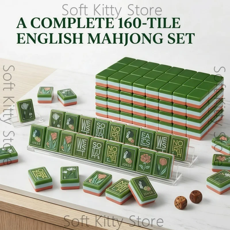 160-Piece Mini Mahjong Set 4-Layer Acrylic Engraved American Tiles Portable Travel Indoor Family Table Game Fun Surprise Gift