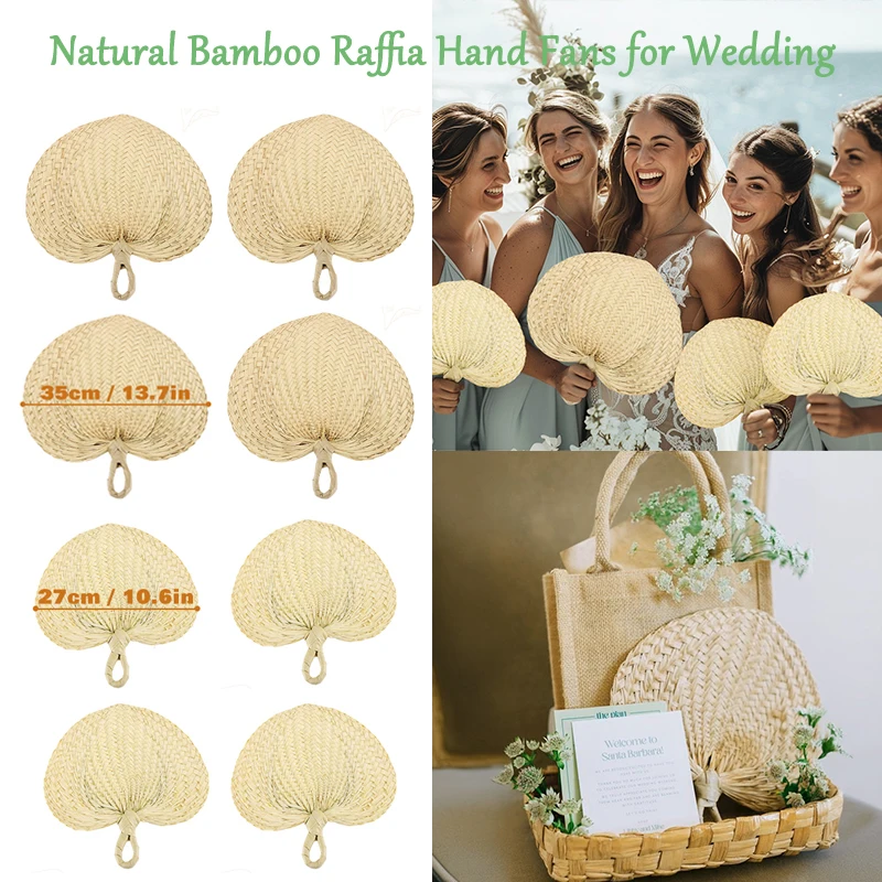 6-24Pcs Hand Weaving Fan for Wedding Natural Bamboo Raffia Hand Fan DIY Party Decor Farmhouse Wall Decor Summer Cooling Supplies