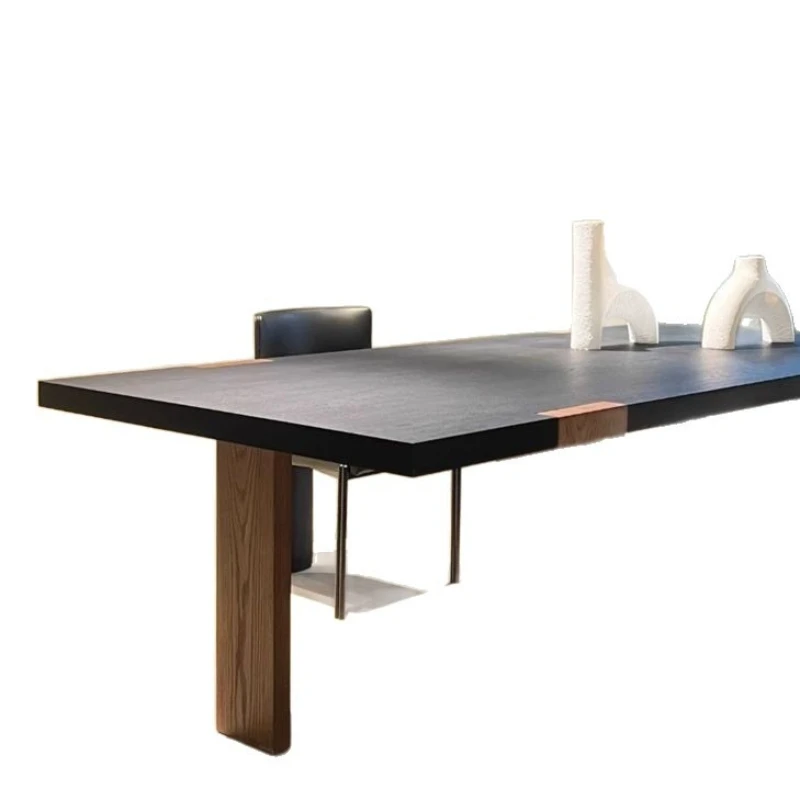 Nordic light luxury solid wood dining table medieval designer simple wabi wind desk long table negotiation workbench desk