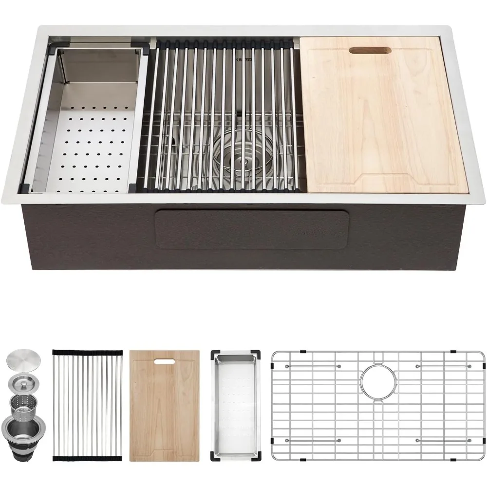 

30 Undermount Kitchen Sink - 30x18 Undermount Sink Ledge Workstation 16 Gauge Stainless Steel Deep Single Bowl Under Counter