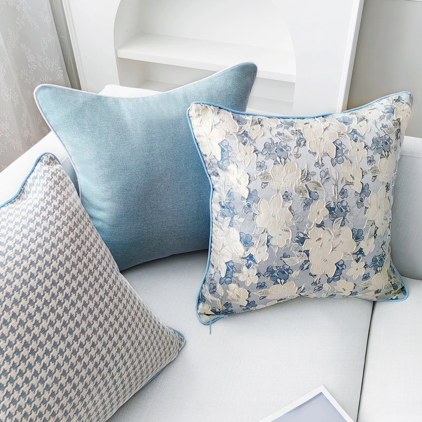 Blue Series Throw Pillow Case Cushion Cover Floral / Blue Stripe / Houndstooth / Stitching Color Block Lumbar Pillow Cover