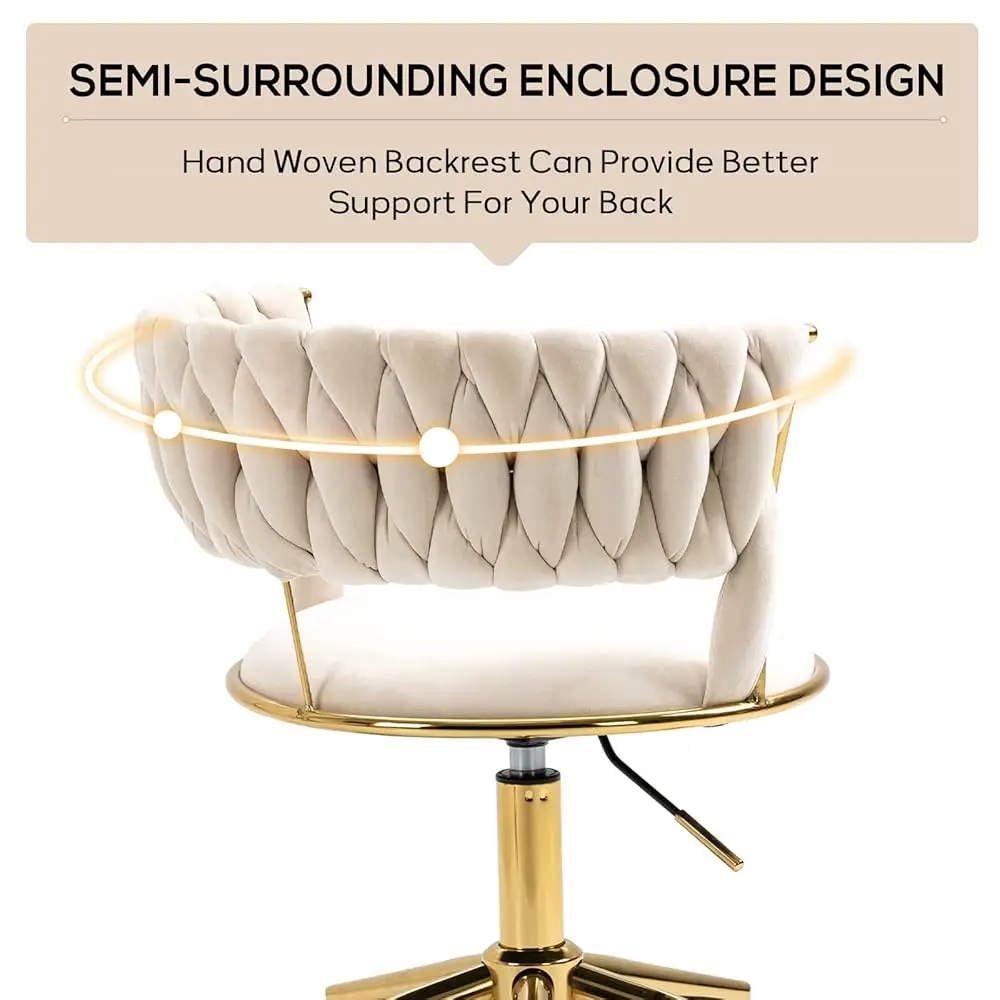 Velvet Office Desk Chair With Hand Woven Backrest, 360° Swivel & Height Adjustable Task Chairs, Makeup Chair, Living Room