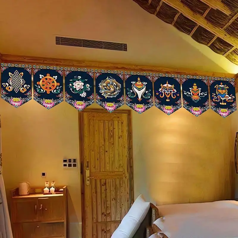 Ethnic Cultural Triangle Curtain Horizontal Beam Wall Half Curtain Chinese Style Cultural Tourism Hotel Decor Short CurtainZJ285
