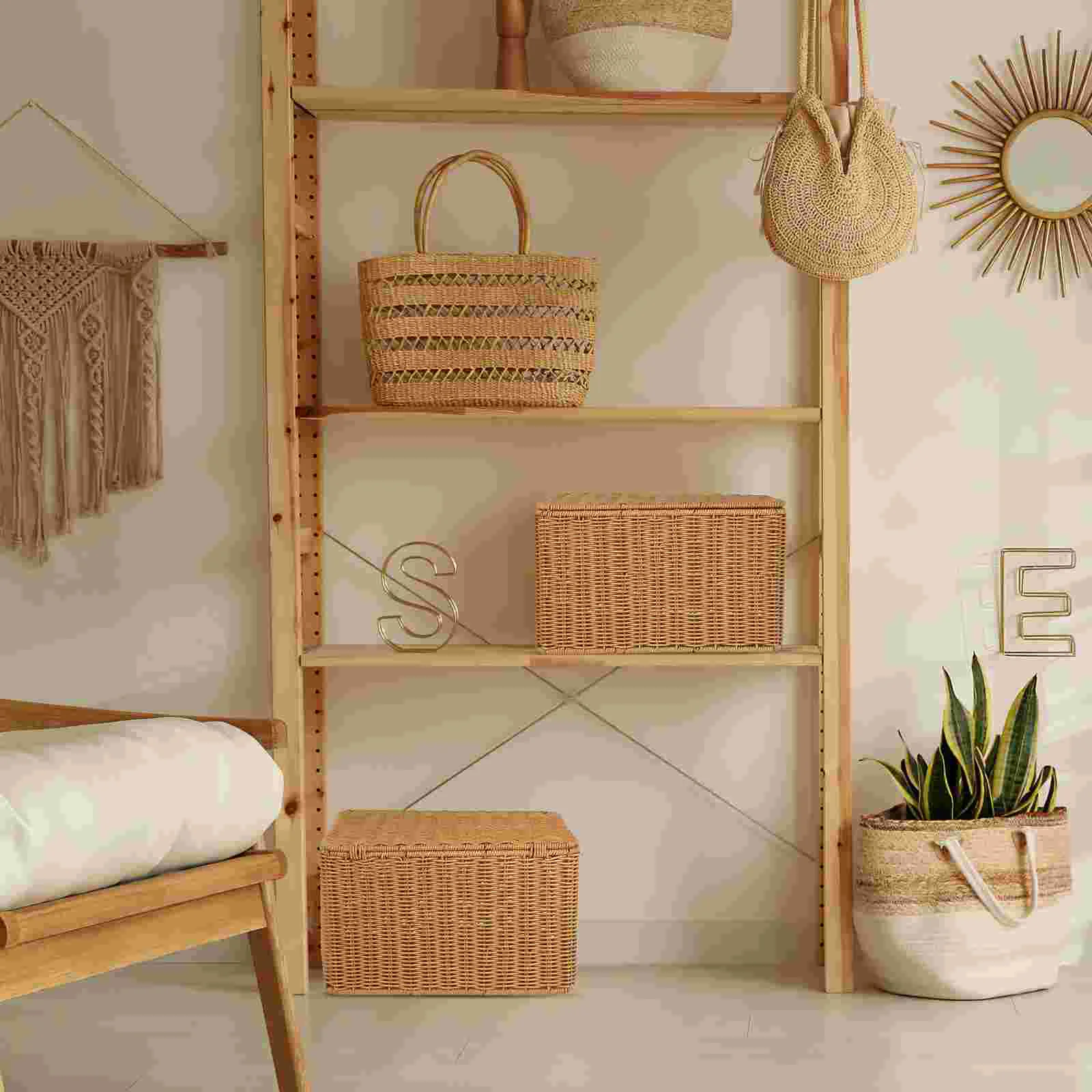 Woven Storage Basket Clothing Receiving Toy Laundry Baskets Box Decorative Pp Imitation Rattan Clothes Bins for