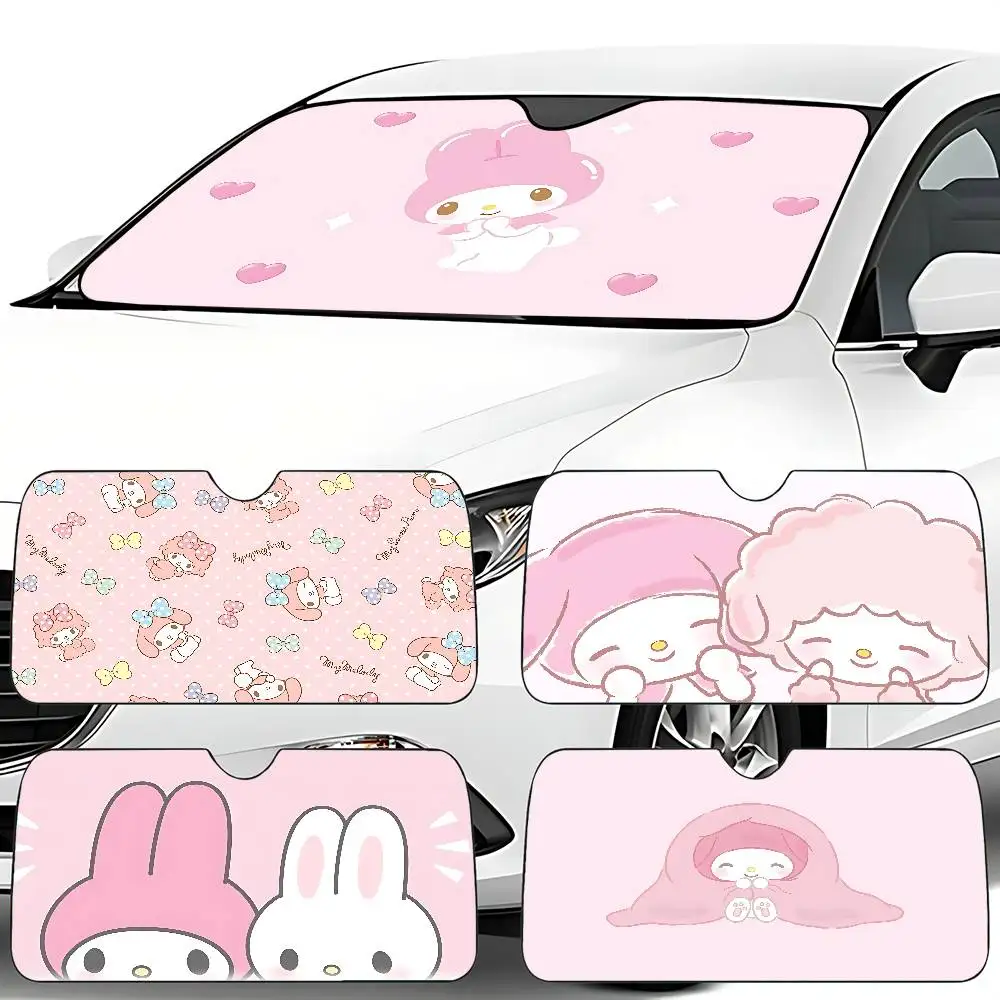 M-My Melody parasol para coche, visera para ventana delantera, 70x130cm, protección Solar, regalo a cuadros, novedad para coche