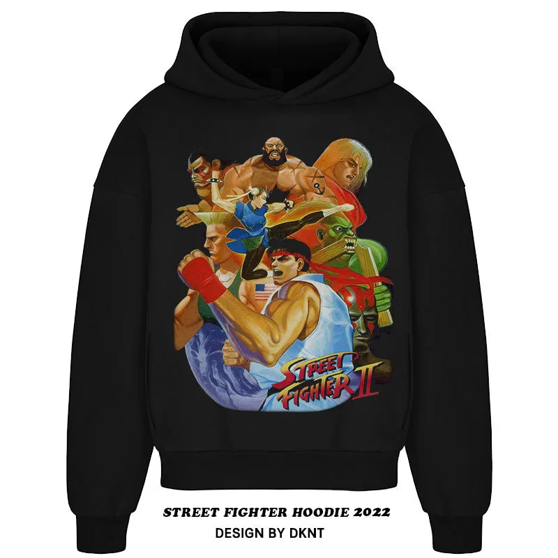 Street Fighter Joint 2024 New Men\'s Pure Cotton Hoodie Street Fighter Character Print Hooded Movement Street Hip-hop Style