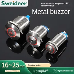 Metal Buzzer 16/19/22/25mm Flash LED Alarm Indicator Light Signal Lamp Flashing Buzzer Intermittent Sound 6V 12V 24V 220V Red