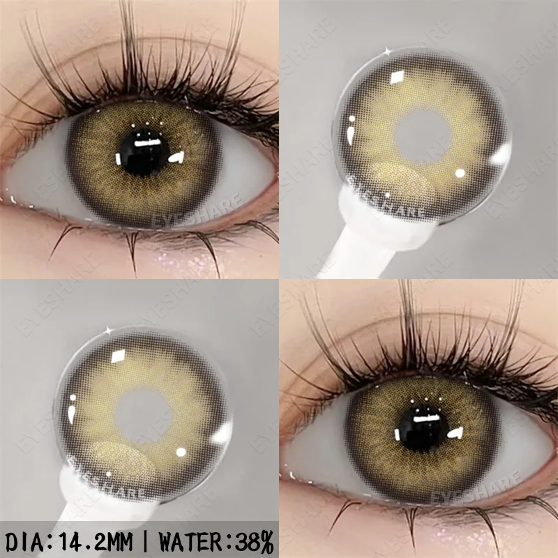 EYESHARE 2 Stück farbige Kontaktlinsen mit Augen, natürliche blaue Kontaktlinsen, braune Schüler, Schönheit, graue Linsen, jährliche grüne Kontaktlinsen