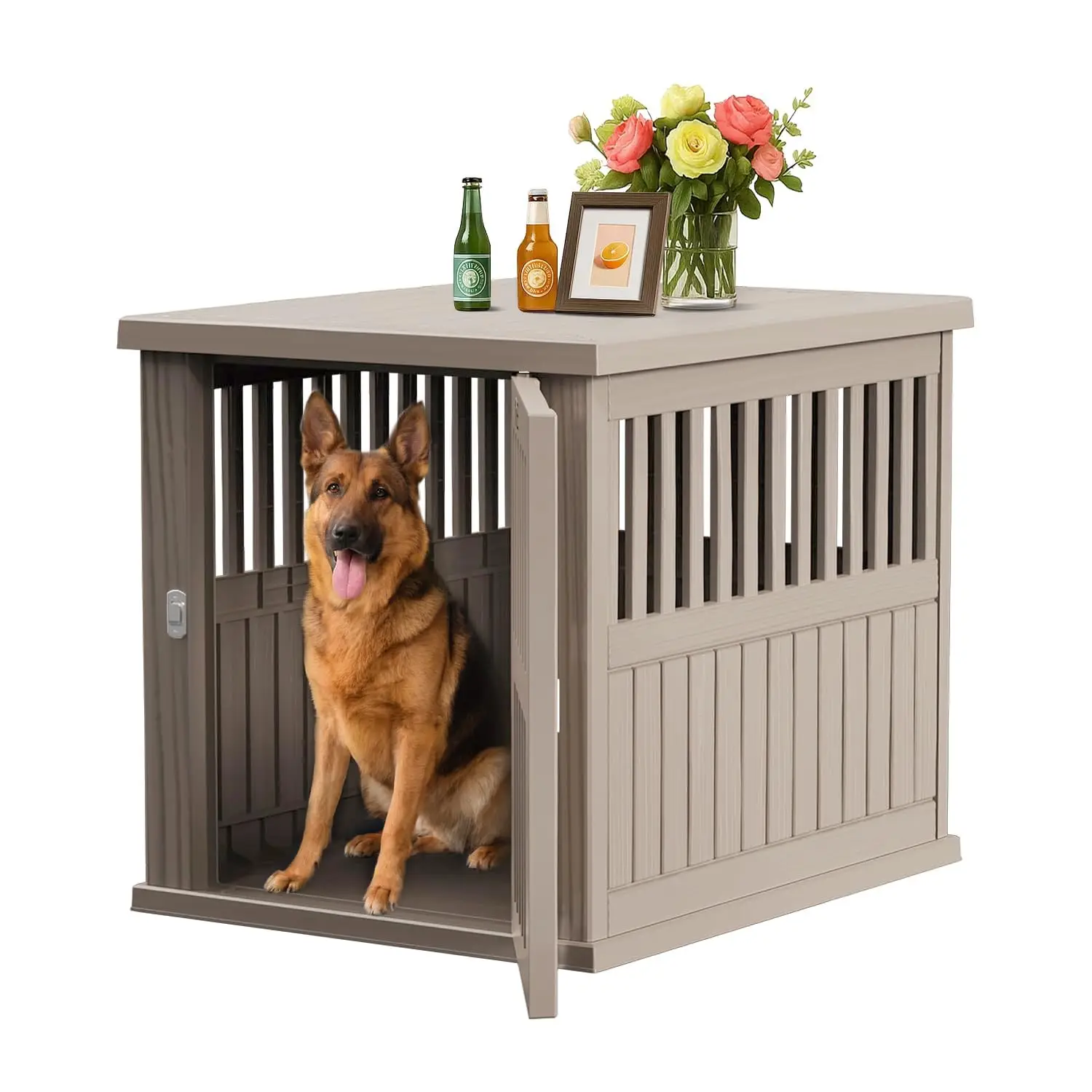 42 Inch Dog Crate Furniture Lockable Indoor Large & Medium Heavy Duty Pet Cage End Table Grey, Customized