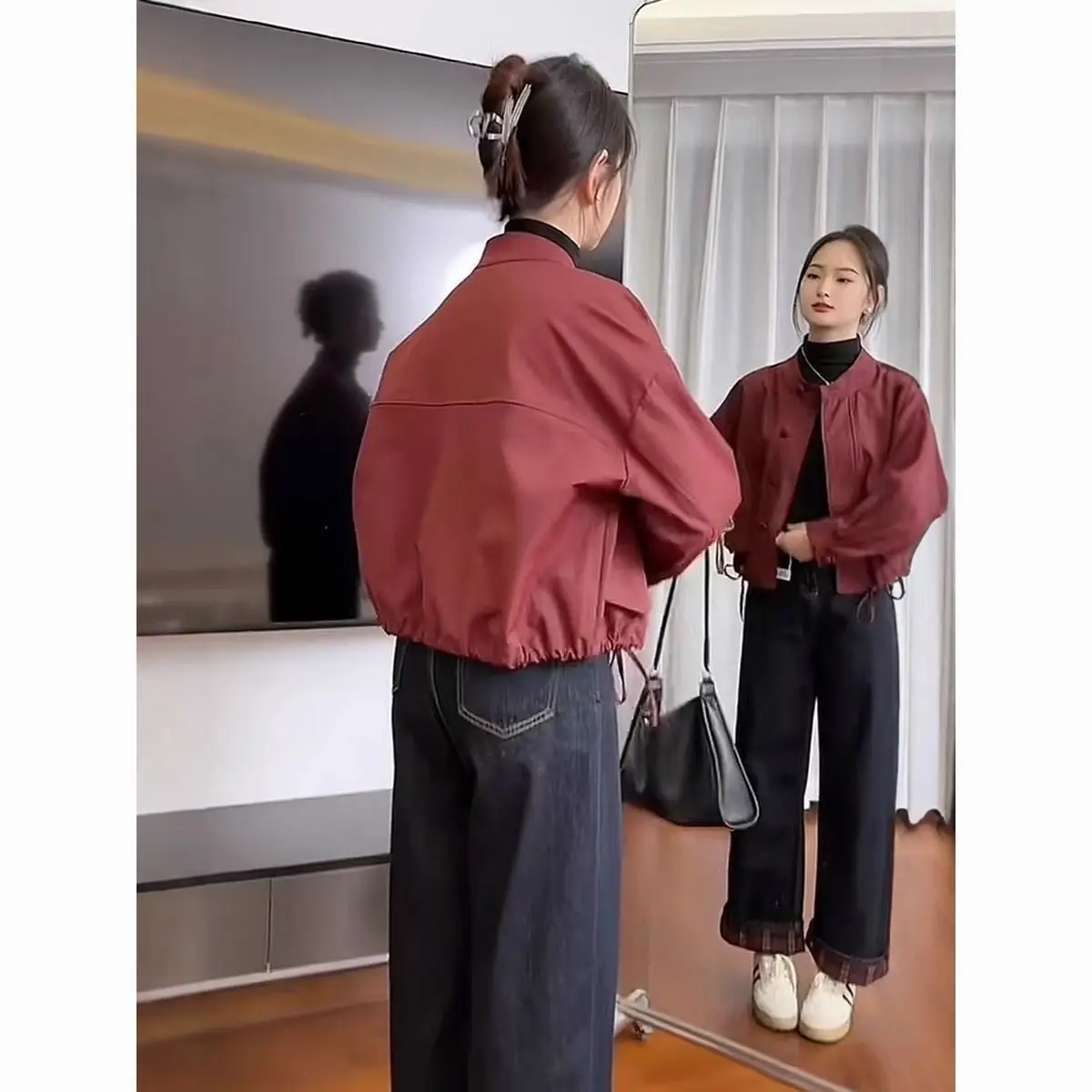 Faionable ort Casual Workwear Jaet Damen-Oberteil mit Stehkragen, schlankmachendes Oberteil aus Polyesterfaser, langer Sve-Knopfverschluss