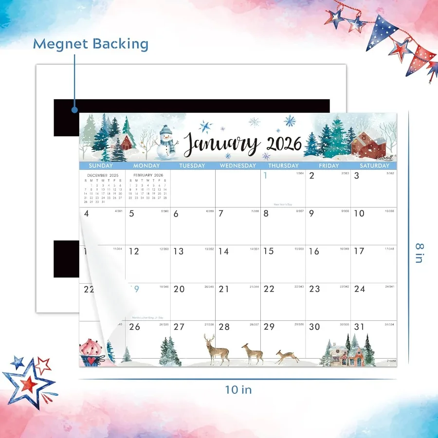 Calendario magnetico 2026 Calendario 2026 da gennaio2026 dicembre2026 Calendario magnetico per frigorifero 8" × 10" Tearoff Pad Perfect Fri