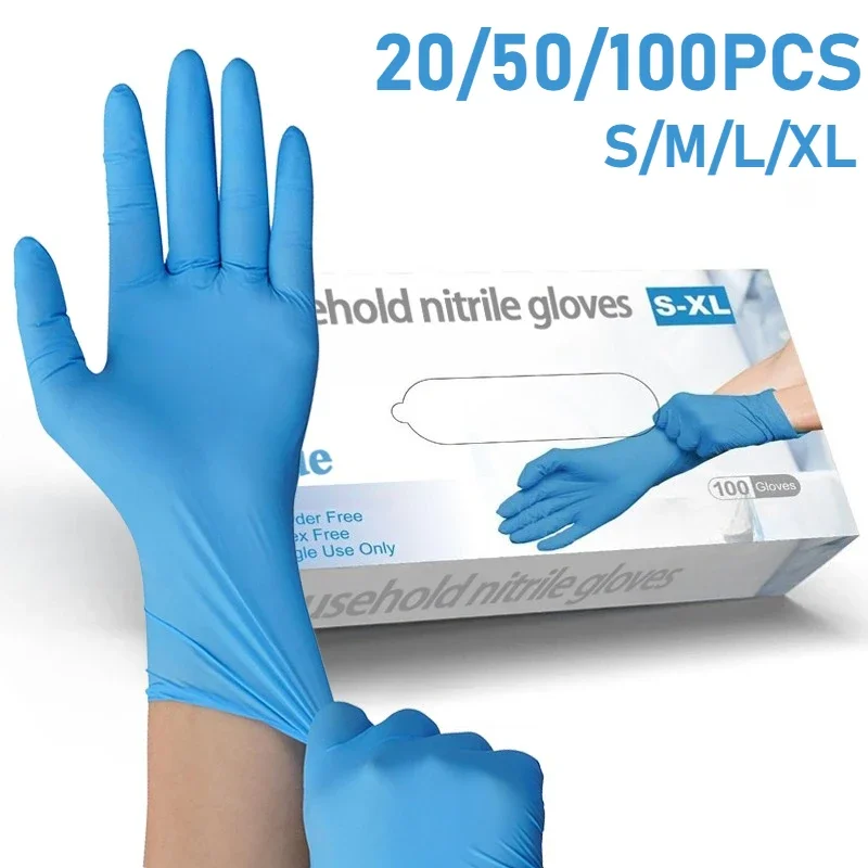 20/50/100PCS Disposable Blue Nitrile Gloves Cleaning Gloves Suitable for Kitchen Cleaning Hairdressing Beaut Nail Cleaning