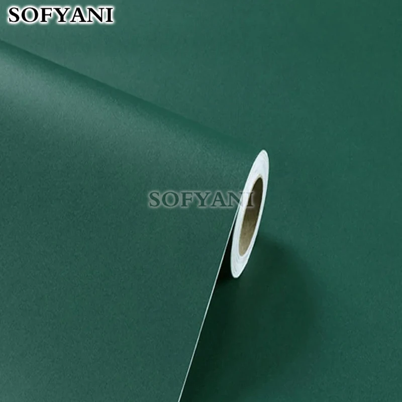 PVC Waterpoof Matte Wallpaper Dark Green Vinyl Self-Adhesive Stickers for Wall Furniture Livingroom Contact Paper Home Decor