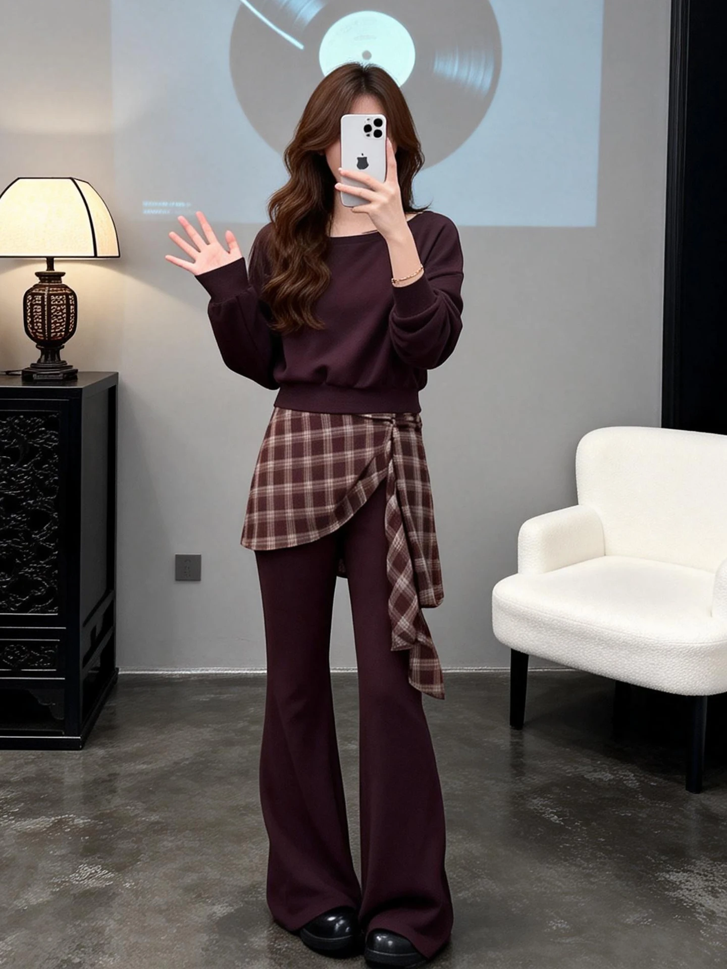

Fashionable Korean Style Women's Casual Two-Piece Set Spring Autumn New Arrival High Waist Long Pants round Neck Shirt