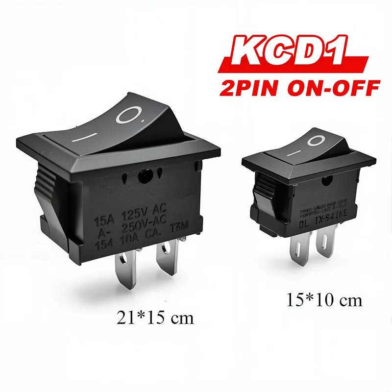 5/20/100pcs KCD1 15*21mm 2 Pin Boat Switch 10*15mm Snap-in SPST ON OFF Rocker Position Switch