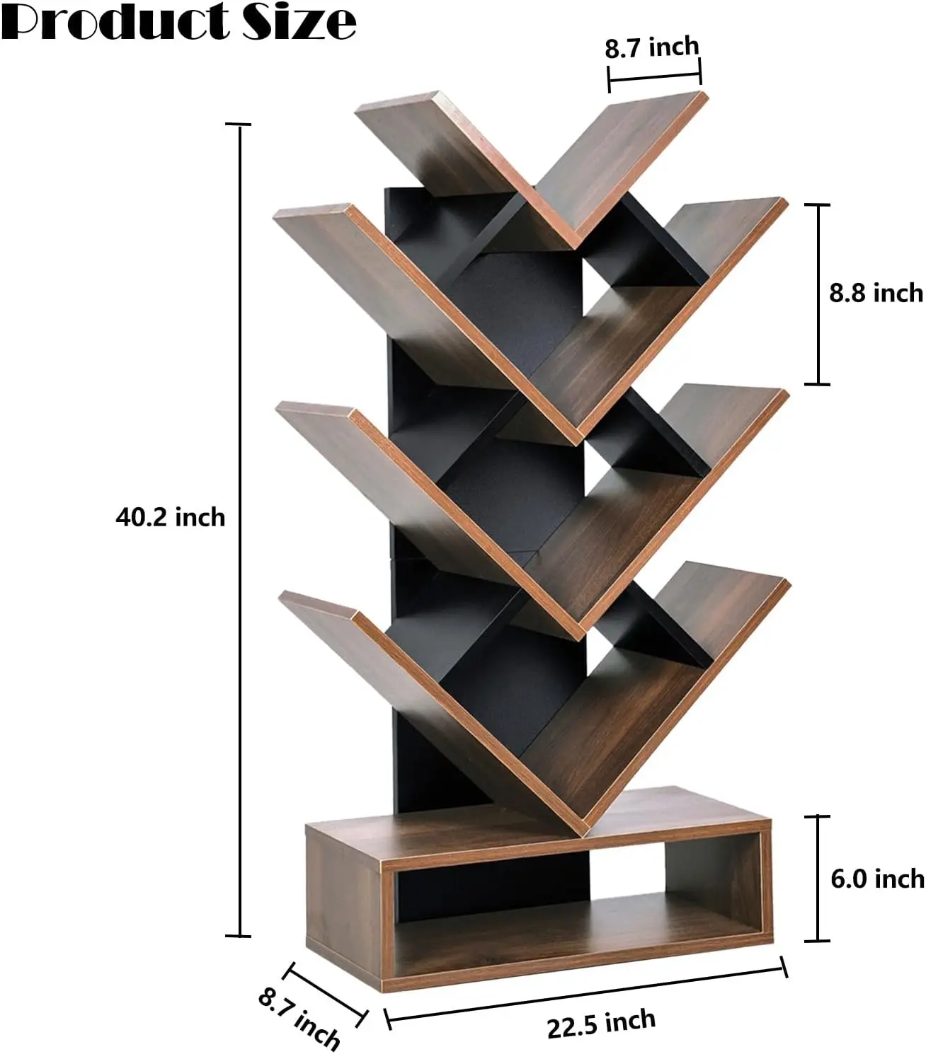 

Tree Bookshelf 5-Shelf Floor Standing Bookcase, Free Standing Magazines Books Rack for Living Room Home Office Bedroom,