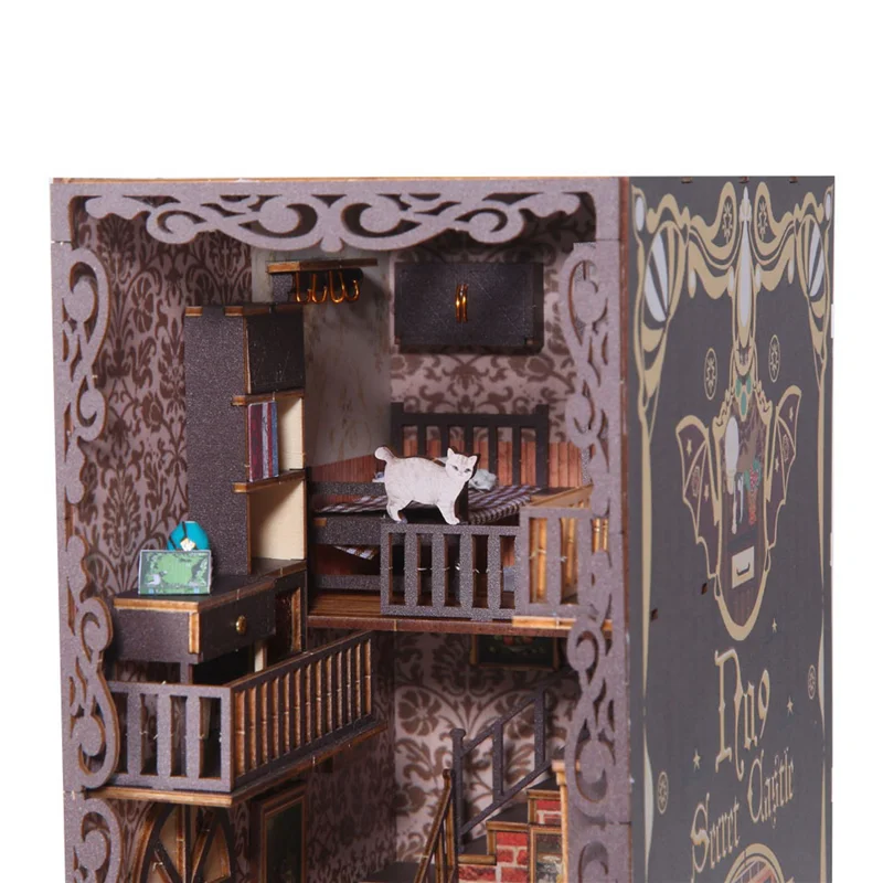 BEDW-DIY Book Nook Kit, DIY Basement Bookshelf Insert Decor Alley, With Lights For Kids/Adults