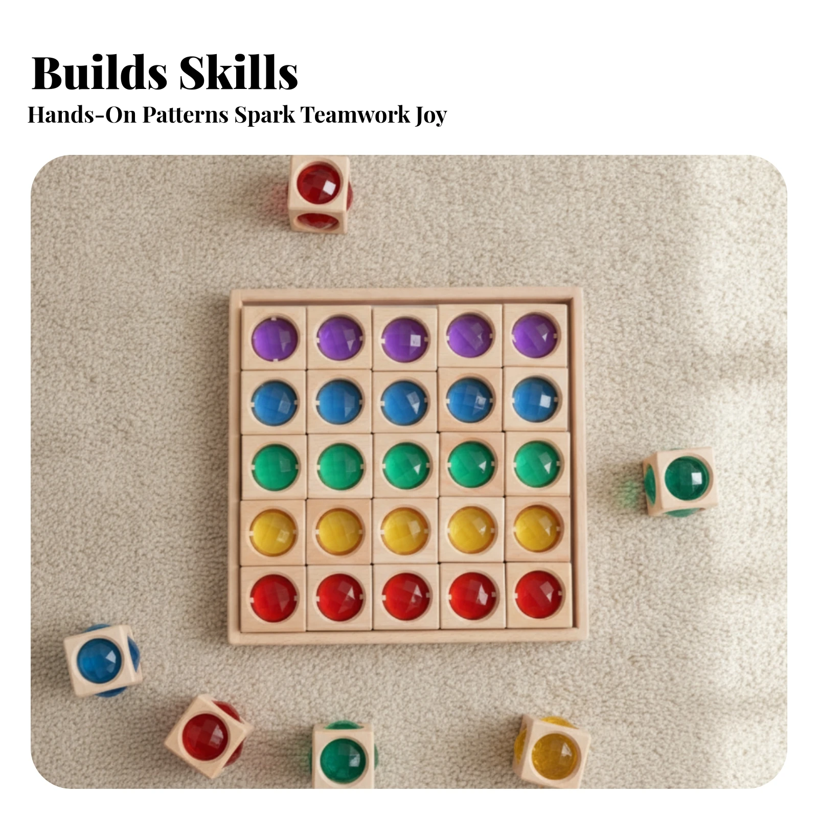 Wooden Block Puzzle with Translucent Inserts Colorful Sensory Block Puzzle Stacking Toy Geometric Long-Lasting for Preschoolers