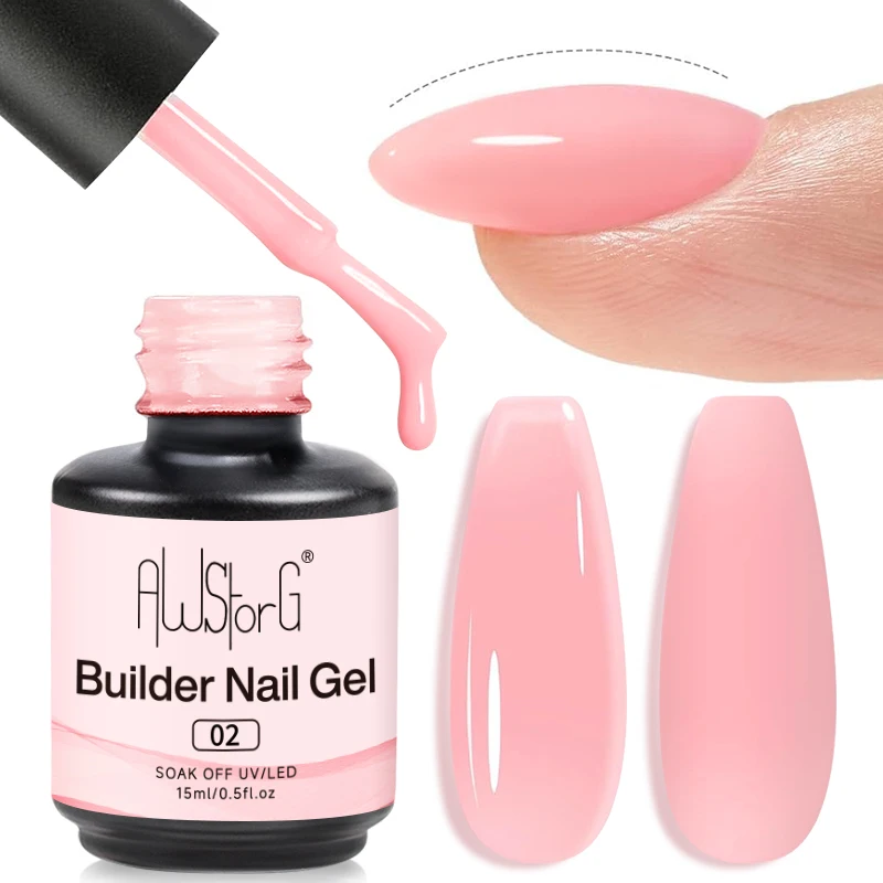 AWStorG Builder Nail Gel in a Bottle Milky Pink 15ML Brush on Builder Extension Gel Polish Soak Off French Manicure Hard Gel