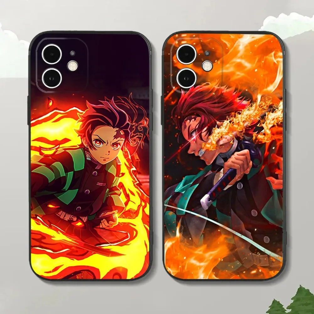 

D-Demon S-Slayer Kamado Tanjirou Phone Case For iPhone16,15,14,13,12 Mini 11 Pro XR,X,XS,MAX 7,8 Plus Silicone Cover Soft Black