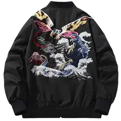 Black Mothra Sukajan Souvenir Jacket Men Boys Vintage Loose All-Match High Street Coats Letterman Varsity Award Jackets