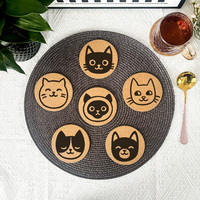 6pcs/Set Creative Engraved Lovely Cat Face Pattern Round Cork Coasters For Coffee Cups Mugs Drink Holder and Tableware
