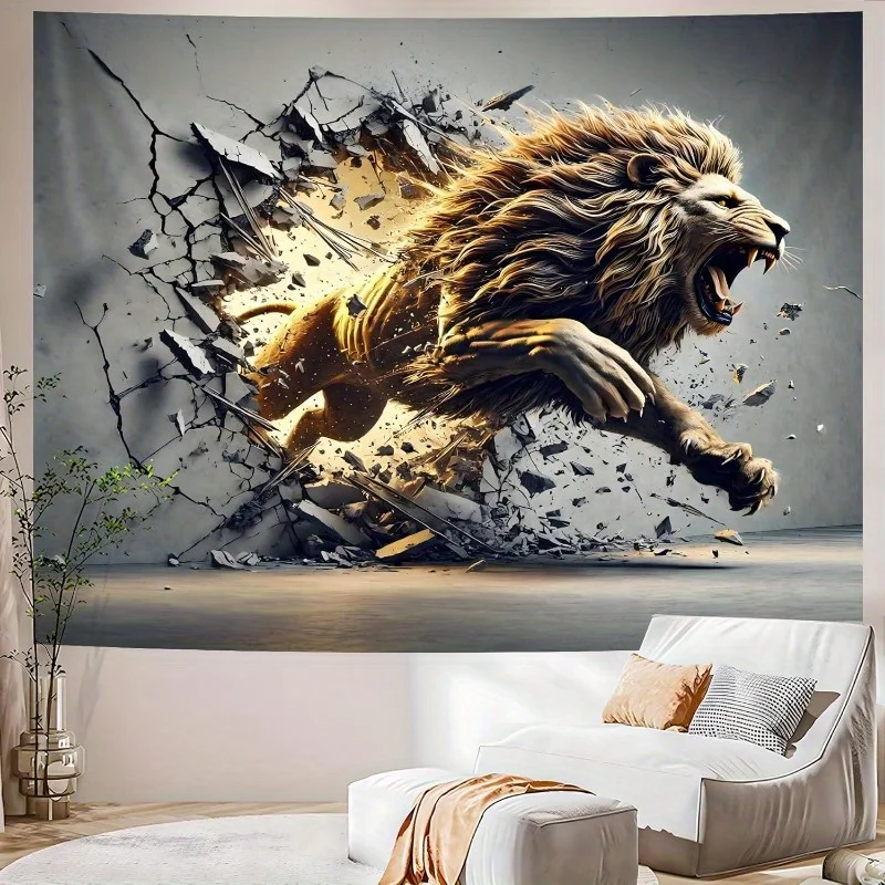 3D Lion Tapestry - Realistic Animal Print Wall Art with Free Hanging Kit, Perfect for Living Room & Bedroom Decor