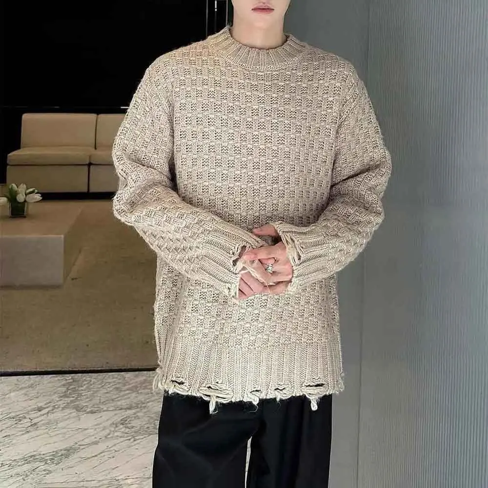 

2025 Winter New Men's Solid Color Long-Sleeve Knitted Sweater American Retro Fashion Trendy High Street Loose Casual Men's Top