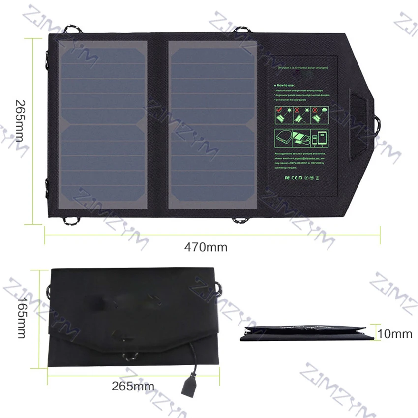 Carregador de painel solar usb saída 5v 10w à prova dwaterproof água mochila banco energia móvel para celular bateria dobrável células solares