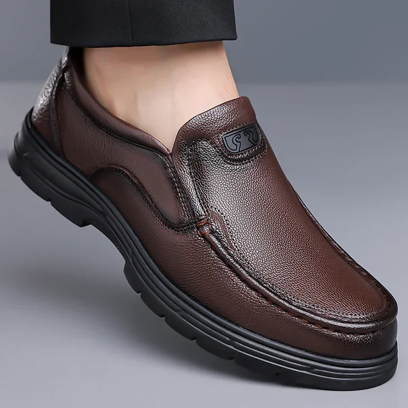 Men's Stylish Minimalist Genuine Leather Slip-on Shoes, Anti-slip Soft Sole for Commute, Driving, Dad Shoes-HX23511