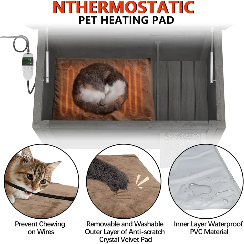 Outdoor Heated cat House with 100% Insulated All-Round Foam Weatherproof,Large Cat Shelter with Heating Pad for Feral Cat.