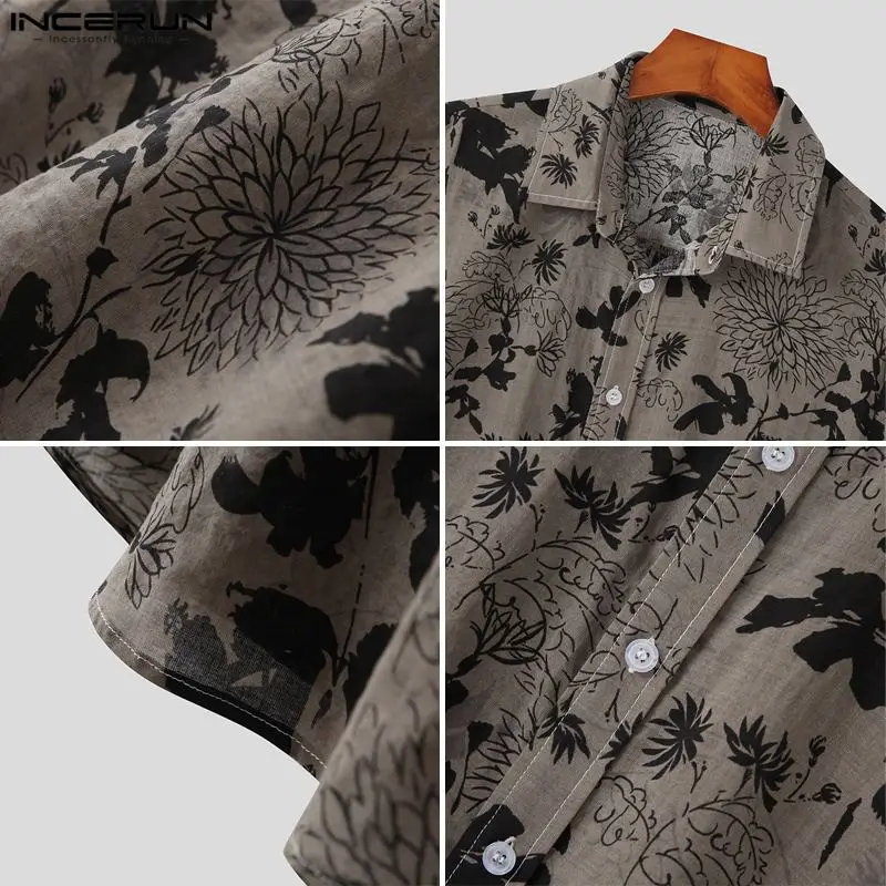 Men Hawaiian Shirt Flower Printing Lapel Short Sleeve Streetwear 2023 Casual Men Clothing Vacation Leisure Shirts S-5XL INCERUN