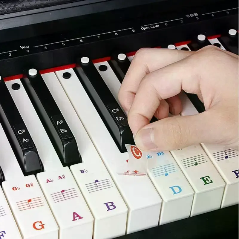 1 Set Beginner Letter Piano Sticker 88/61/54/49 Keys With Removable Colored Note Labels Piano Keyboard Stickers