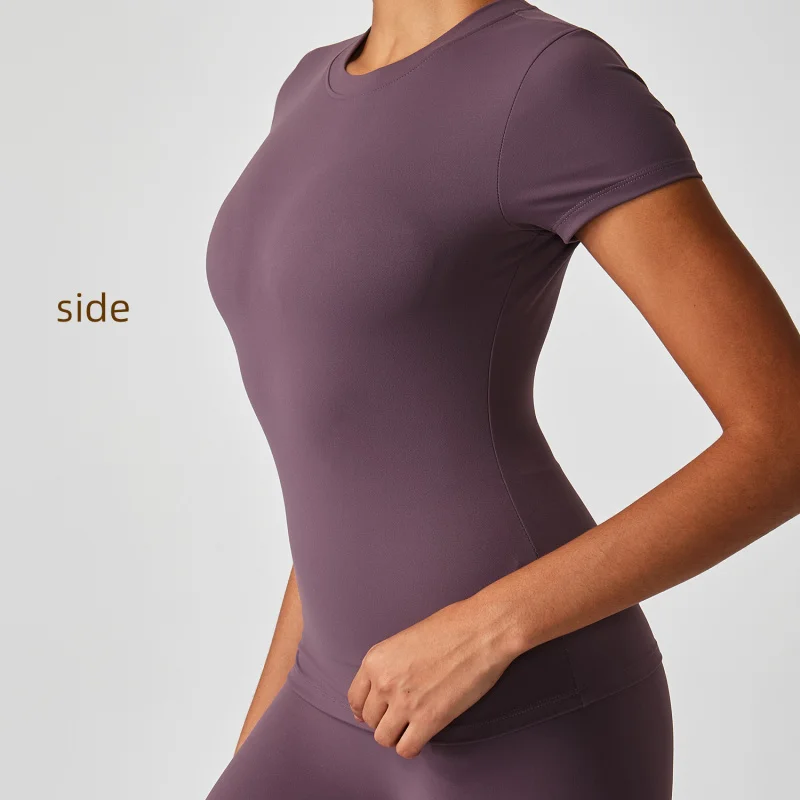 مرونة عالية نحى اليوغا سليم صالح قصيرة الأكمام المرأة تجريب الأعلى في الهواء الطلق الجري الرياضة عارضة قميص جميع مطابقة #4