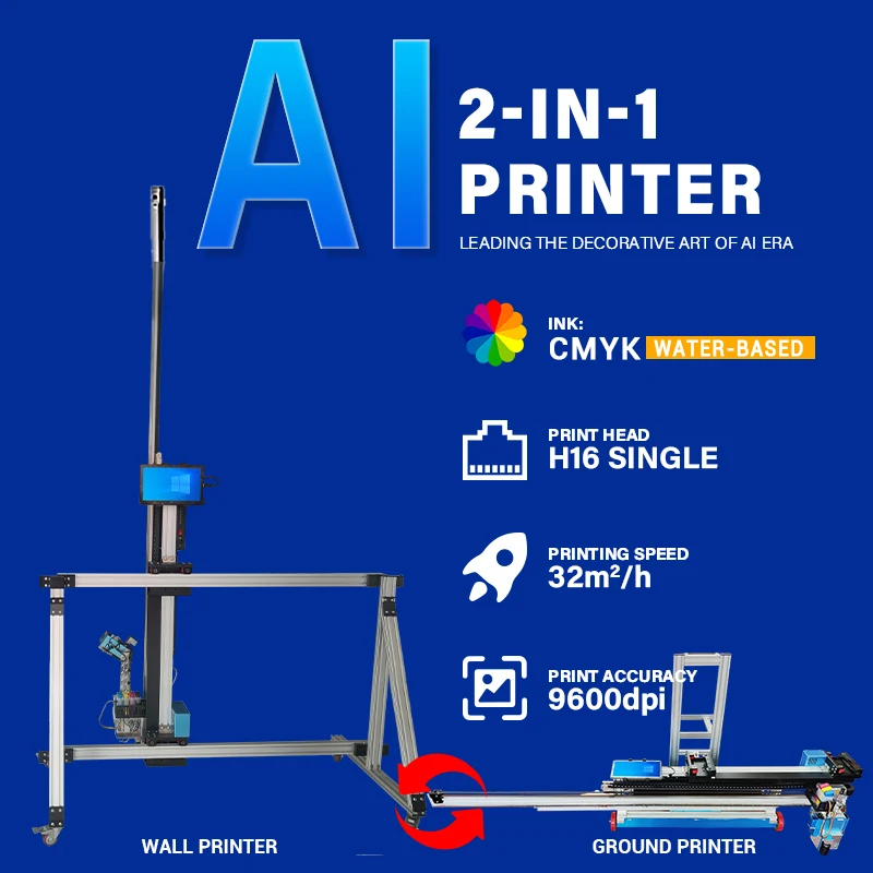 BK-TW32A Baike AI Printer WATER CMYKW 3D 2 In One Wall And Floor Vertical Printing Machine Direct Paint On Glass Metal Walls