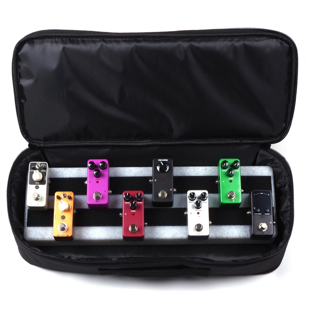 Guitar Pedalboard Carrying Case with Multiple Size Options and Zippered Compartments for Organized Storage of Effects Pedals