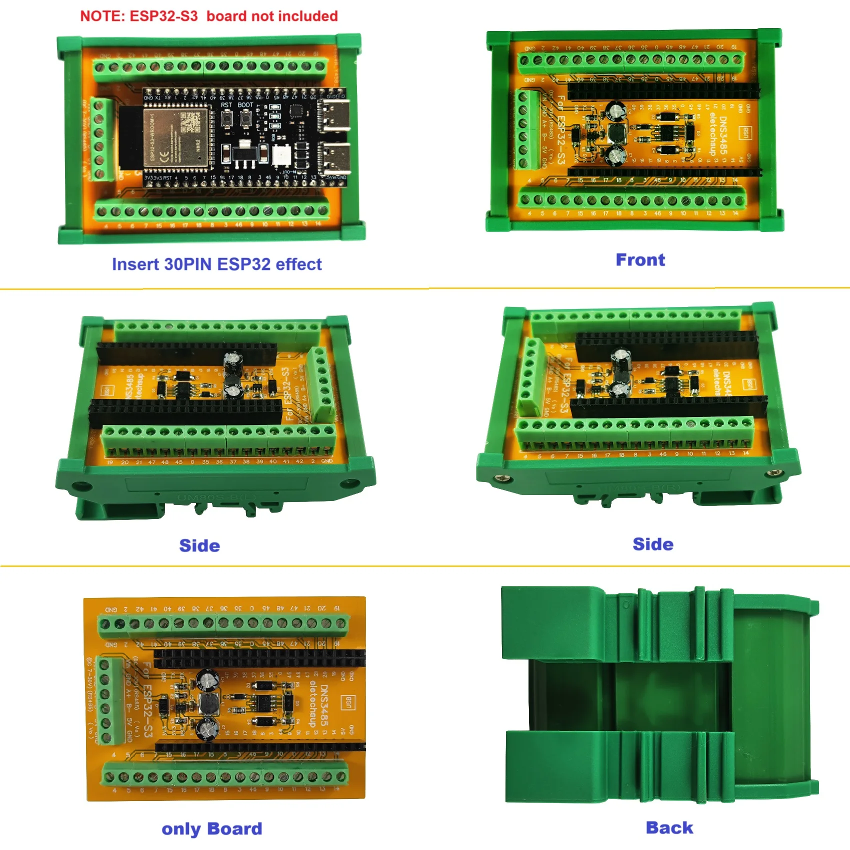 ELETECHSUP DNS3485 44 pines ESP32 S3 WiFi BLE RS485 placa de expansión módulo de carril DIN para Arduino IOT PLC Control Industrial 7-30V
