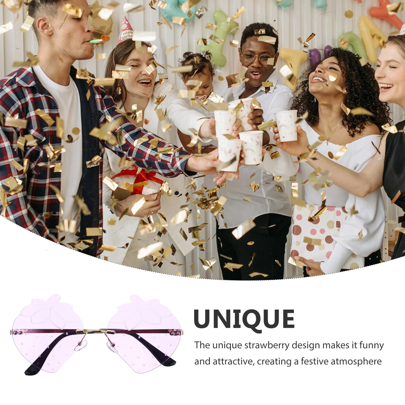 

1 Pair Strawberry-Shaped Rimless Sunglasses For Women Men Creative Party Photo Props Summer Beach Eyewear Festival Masquerade