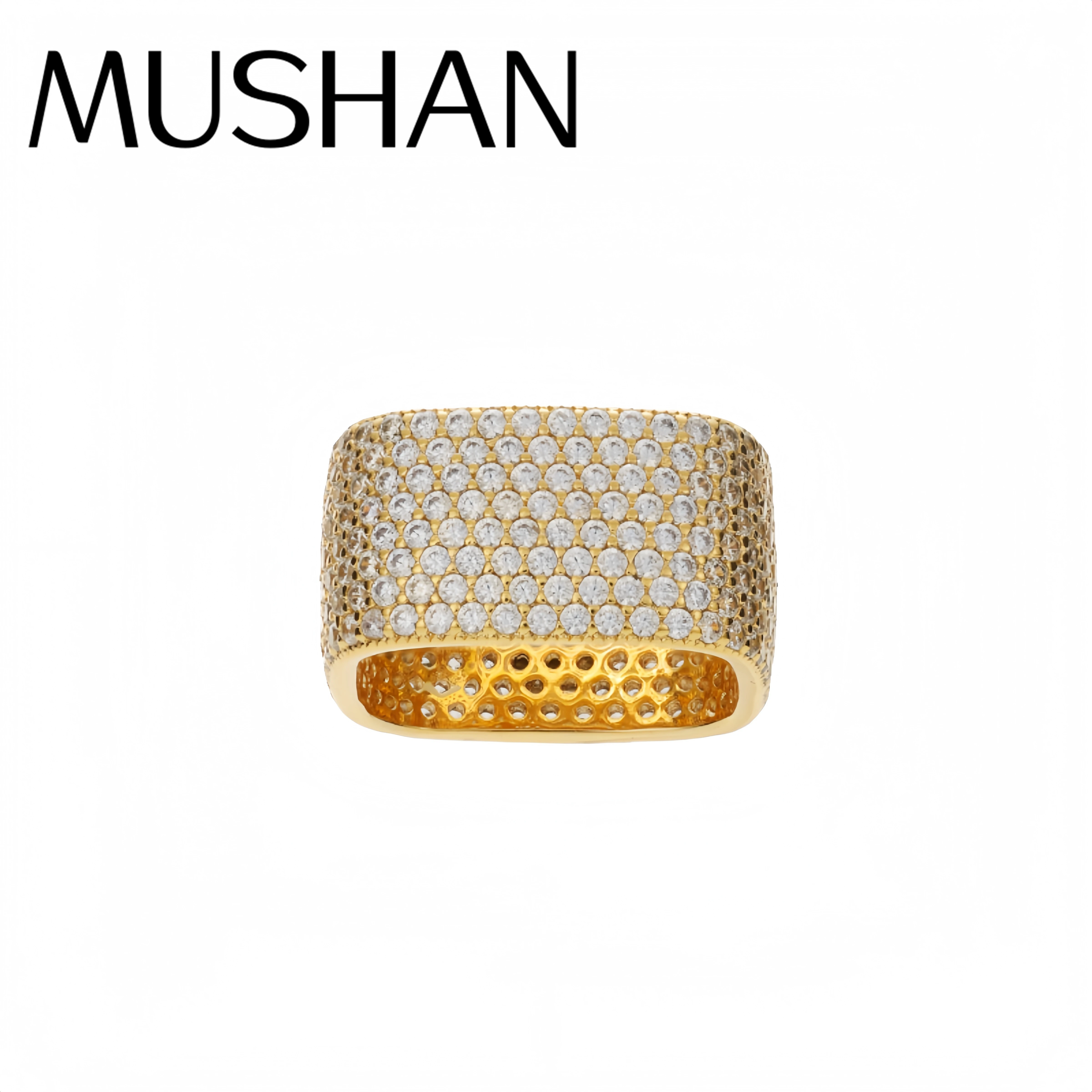 

Mushan Luxury Brand New All Diamond Light Luxury Wide Square Ring For Women Silver And Gold Plated Couple Rings