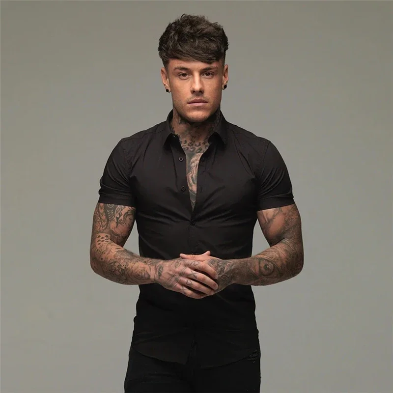 Camisas de manga corta con botones para hombre, ropa deportiva informal, camisa Hipster, Tops de Fitness, moda de verano