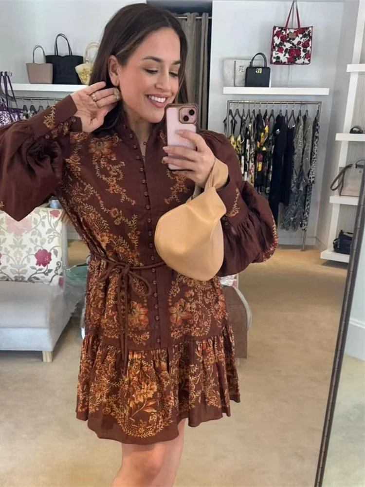 เสื้อเชิ้ตผ้าลินินลายดอกไม้สไตล์วินเทจ แขนยาว คอตั้ง ทรงหลวม ยี่ห้อ Dr. Loose รุ่น Susan Australian Faion สำหรับผู้หญิง