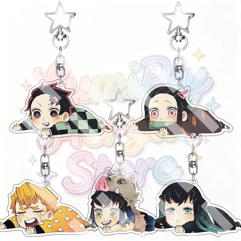 Tanjiro Kamado Nezuko Kamado Zenitsu Agatsuma Q Version Acrylic Keychain Demon Slayer Cartoon Car Bag Pendant Charm Friends Gift