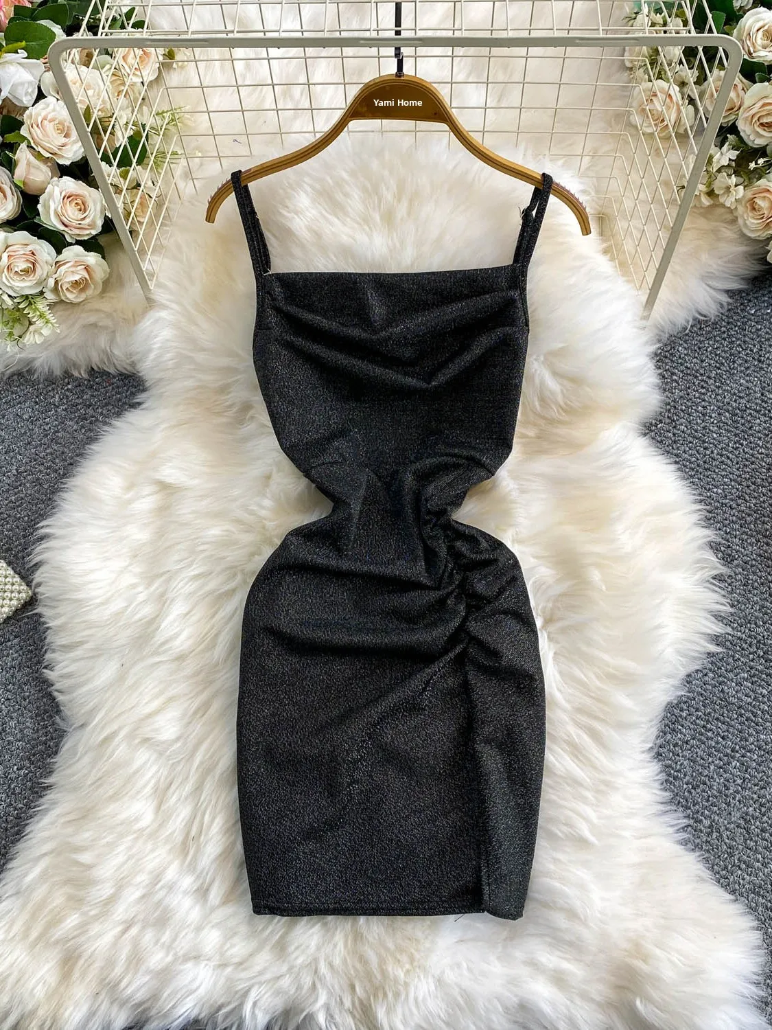 Pure Desire Sexy Strapless Knitted Dress Shiny Thread Slimming Waist A-Line Skirt Summer City Commute Style No Brand