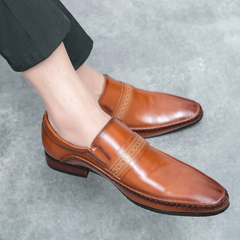 Retro Brown Leather Shoes Men Loafers Comfortable Flat Men's Dress Shoes High Quality Lightweight Business Formal Shoes For Men - Image 4