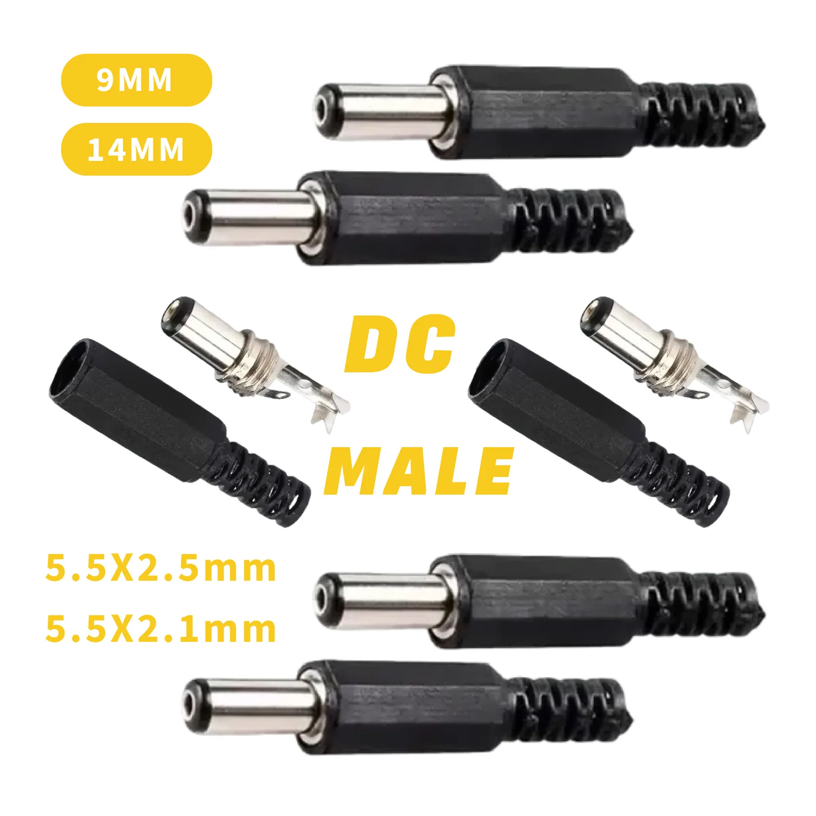5/20/100PCS 9mm 14mm DC Netzteil Stecker Solder Draht Stecker 5,5mm x 2,5mm und 5,5mm x 2,1mm Adapter