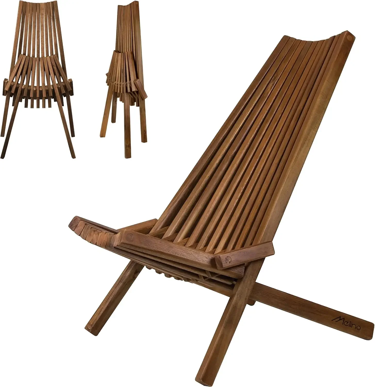 Wooden Folding Chair for Outdoor - Low Profile Acacia Wood Lounge Chair with FSC Certified - Fully Assembled Outdoor Foldable Ch