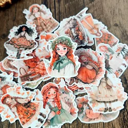 1 Set Autumn watercolor forest style double ponytail girl picnic Stickers Decorative Scrapbooking Journaling Stationery